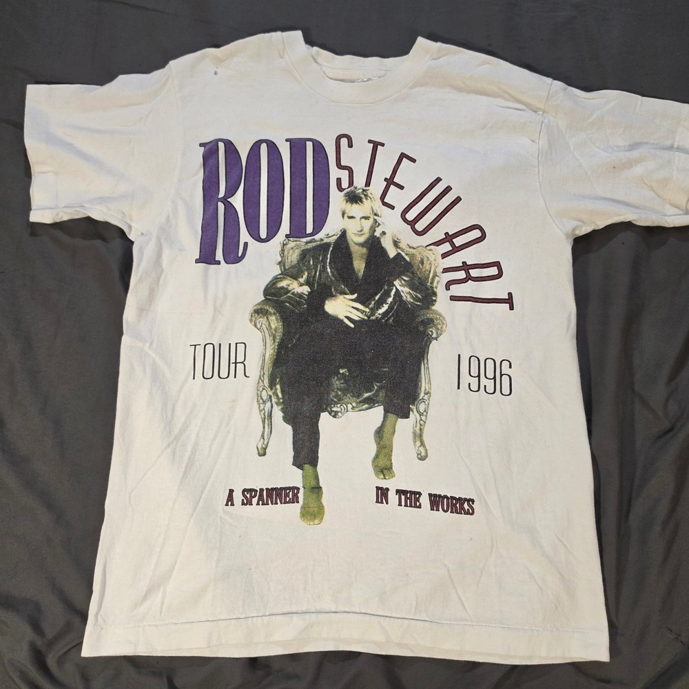 Vintage Rod Stewart Tour 1996 A Spanner in the Works T-Shirt White Large